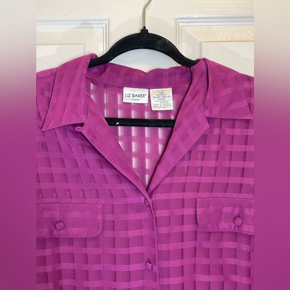 LIZ BAKER Women’s Plus Size Blousr Collared Long Sleeve Sheer Gingham Size 18W - Picture 4 of 9